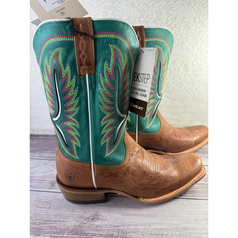 Ariat Futurity Colt Women Western Boots Tan Patina Cenote Green Leather 10051021 - Picture 2 of 16